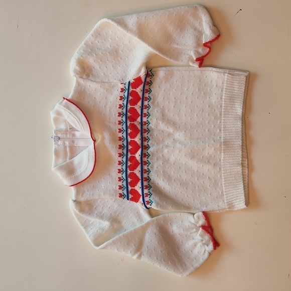 Vintage 18 months white heart floral print knit sweater - Picture 1 of 10